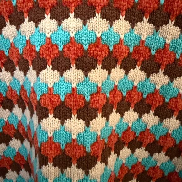 Cider Brown Teal Ivory Cropped Knit Sweater Size Medium Retro Academia - Picture 3 of 4